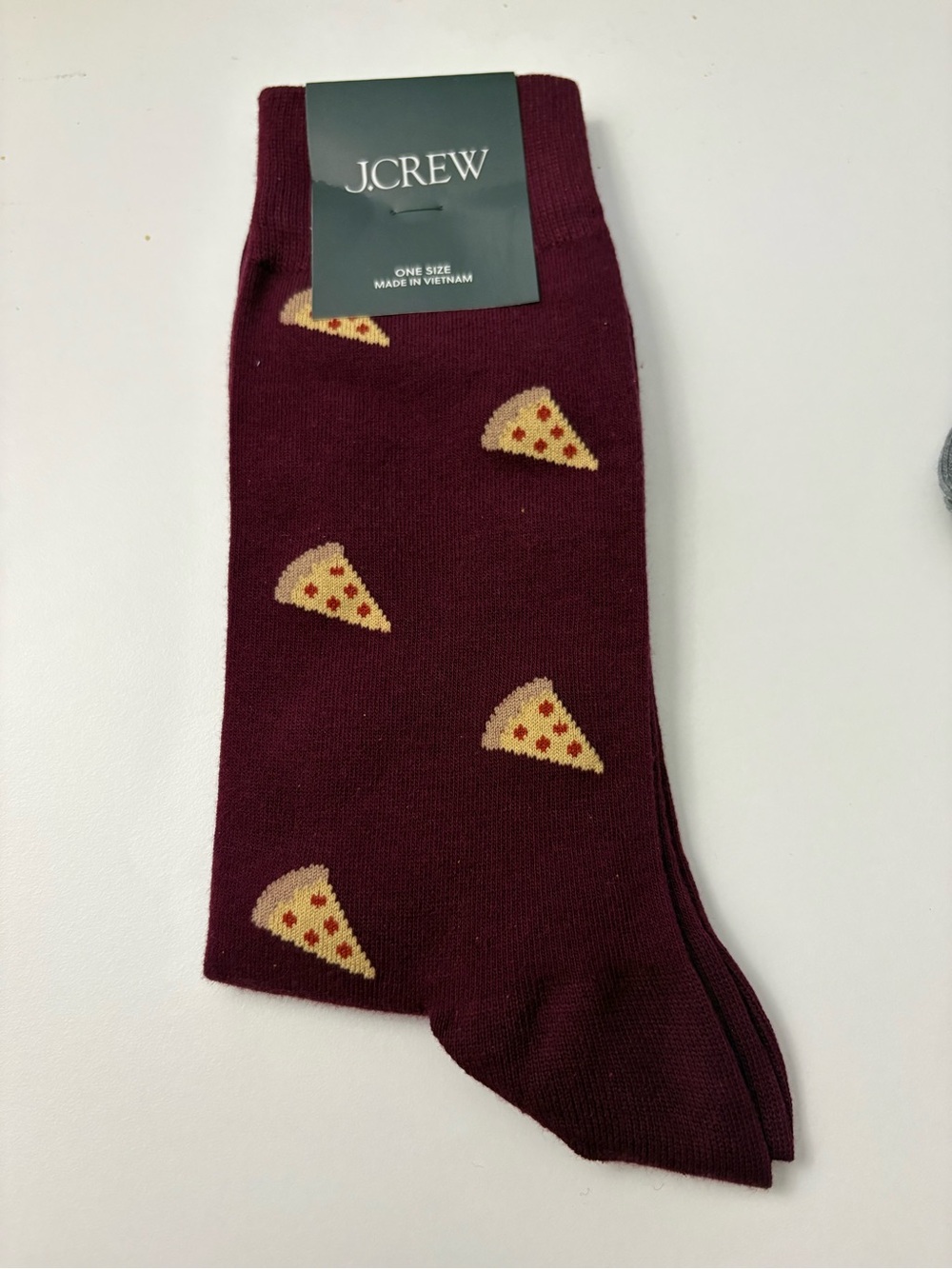 J. Crew Maroon Crew Socks with Pizza Slice Motif